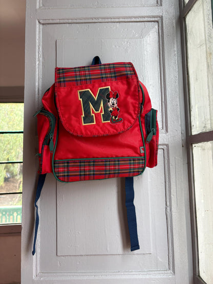 Vintage Disney Minnie Mouse Kids Backpack, Tartan School Bag, Red Minnie Backpack, 90s Disney Rucksack, Children's Book Bag