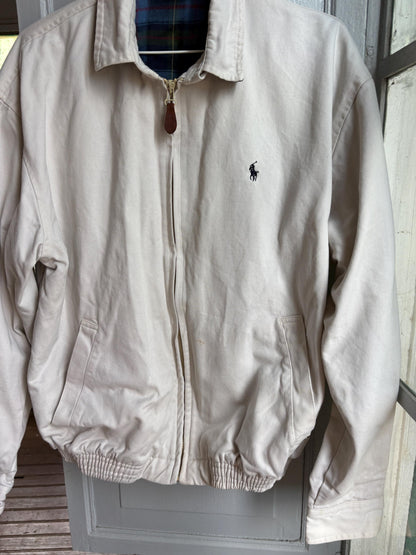 Vintage Polo Ralph Lauren Jacket, Beige Harrington Jacket, Plaid Lined Cotton Jacket, Men's Classic Zip Jacket, Preppy Old Money Coat
