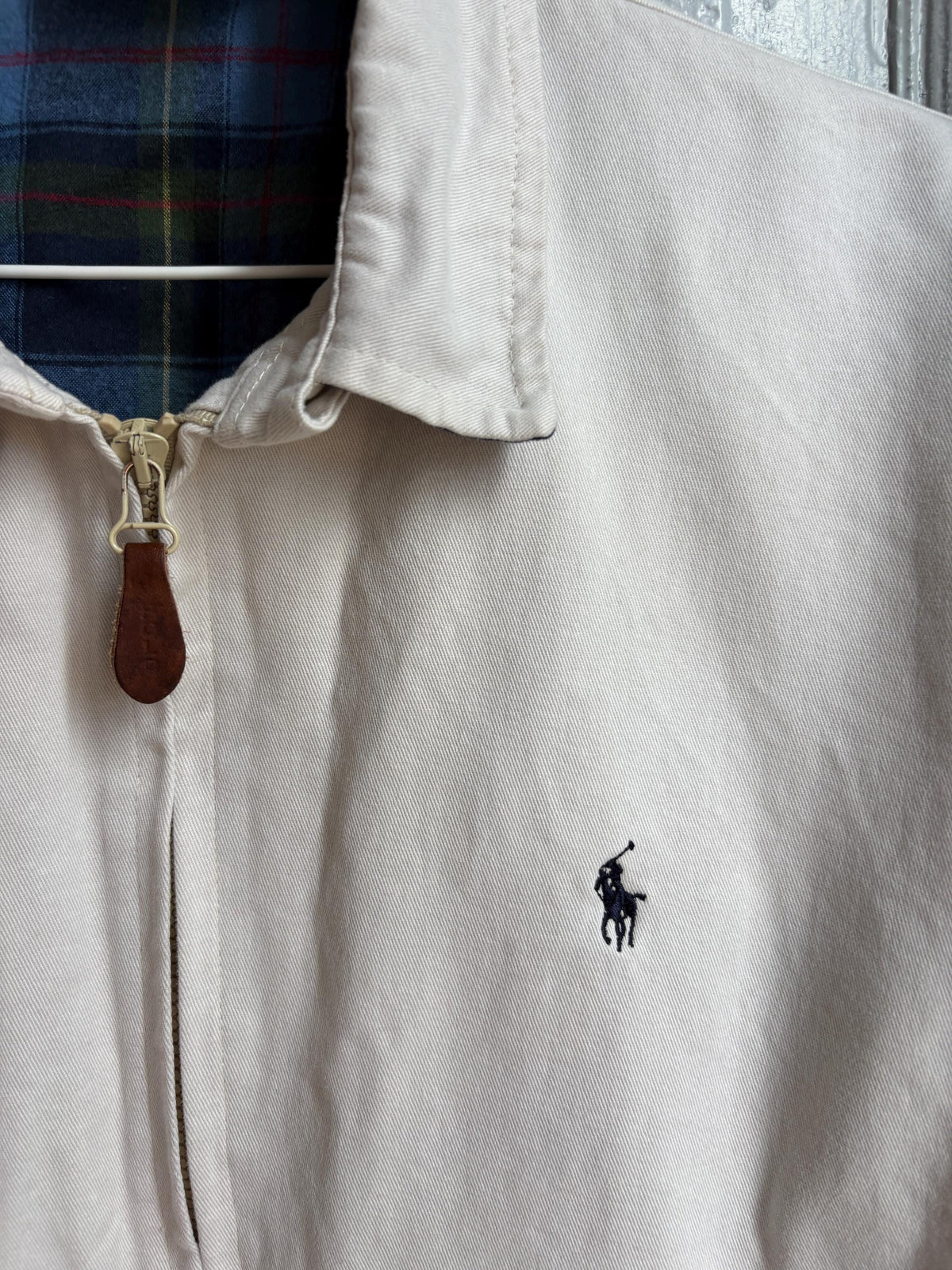 Vintage Polo Ralph Lauren Jacket, Beige Harrington Jacket, Plaid Lined Cotton Jacket, Men's Classic Zip Jacket, Preppy Old Money Coat