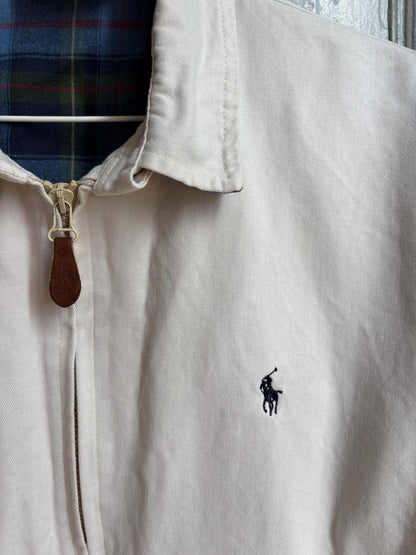 Vintage Polo Ralph Lauren Jacket, Beige Harrington Jacket, Plaid Lined Cotton Jacket, Men's Classic Zip Jacket, Preppy Old Money Coat