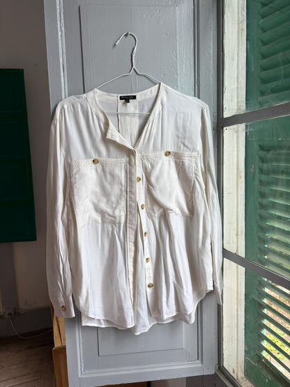 Massimo Dutti White Button Up Shirt, Minimalist Cotton Blouse, Women's White Shirt, Office Shirt,  Luxury Top, Capsule Wardrobe