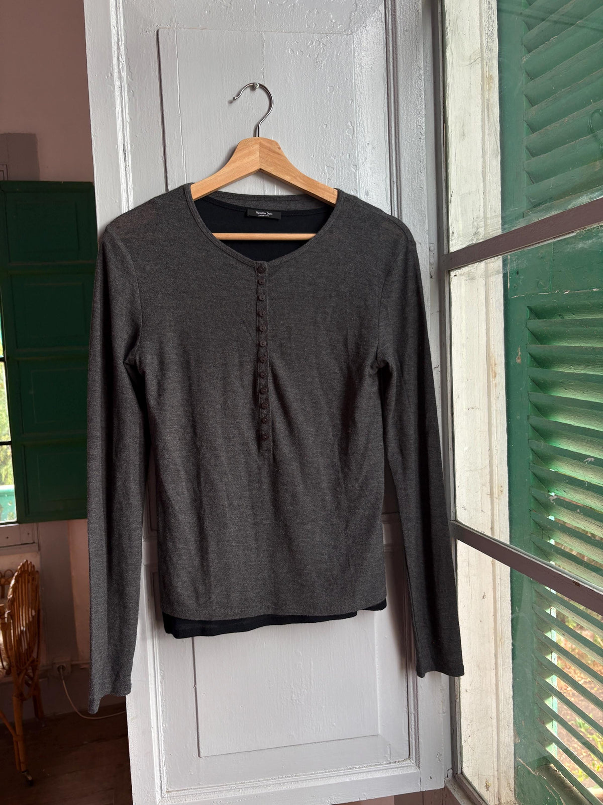 Dark Grey Modal Wool Layered Top — detail
