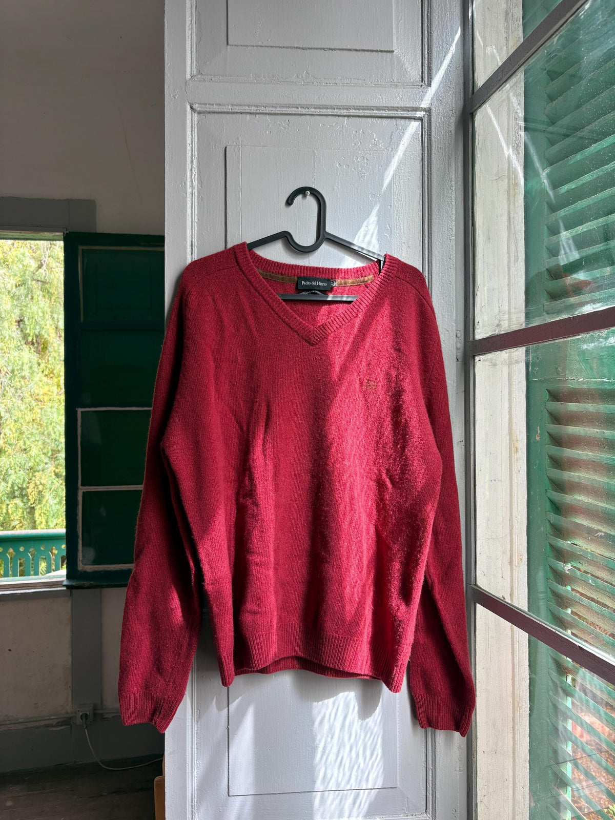 Pedro del Hierro Geelong Lambswool Jumper, Vintage Burgundy V Neck Sweater, Men's Pure Wool Knit, Quiet Luxury, Made in Spain