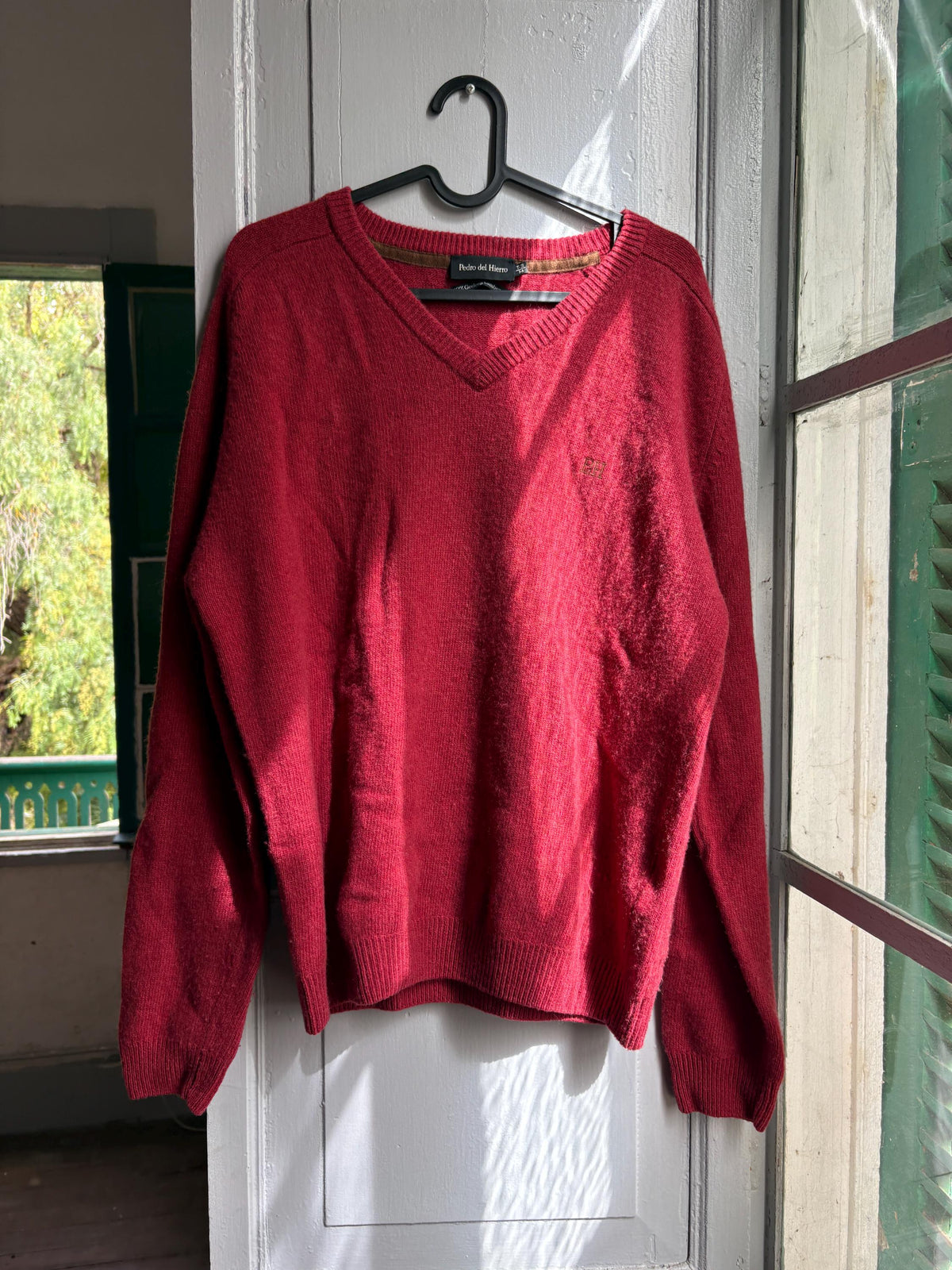 Pedro del Hierro Geelong Lambswool Jumper, Vintage Burgundy V Neck Sweater, Men's Pure Wool Knit, Quiet Luxury, Made in Spain