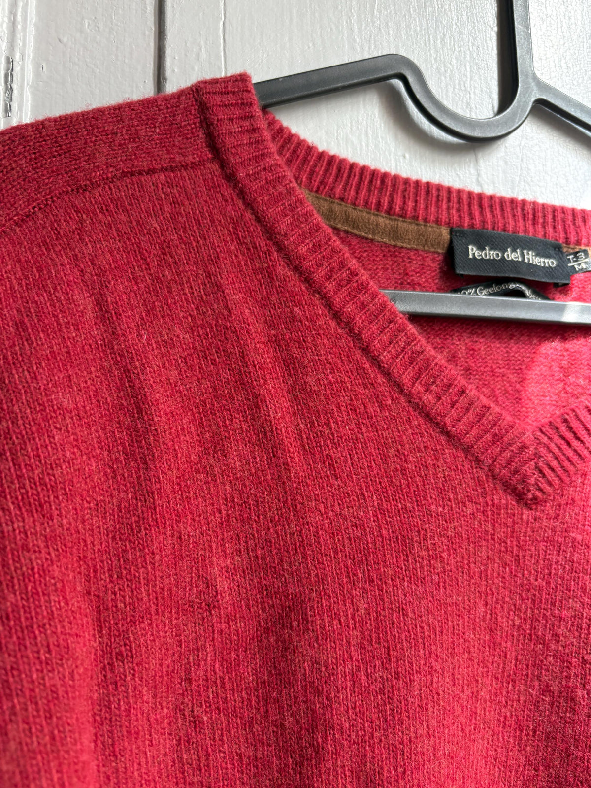 Pedro del Hierro Geelong Lambswool Jumper, Vintage Burgundy V Neck Sweater, Men's Pure Wool Knit, Quiet Luxury, Made in Spain