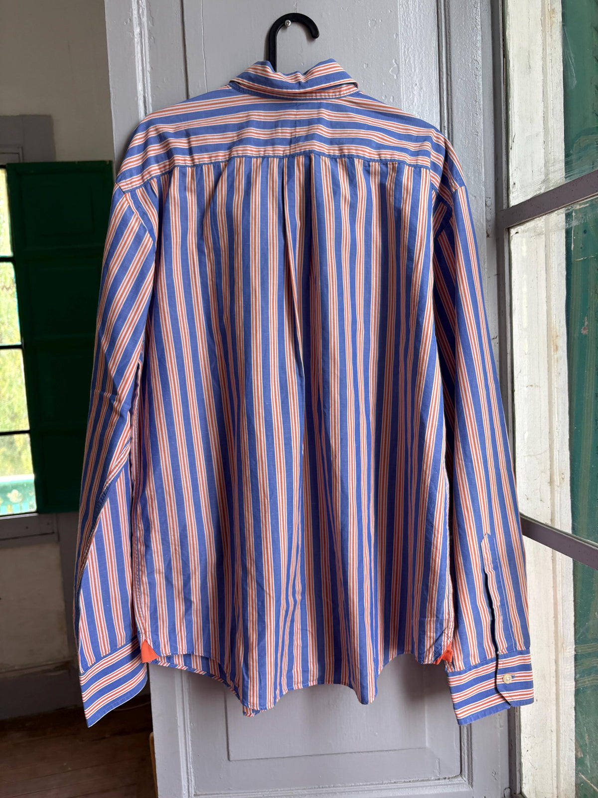 Pedro del Hierro Linen Cotton Shirt, Men's Striped Button Up, Blue Orange Summer Shirt, Quiet Luxury, Casual Smart Shirt