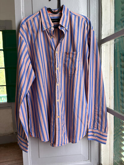 Men's Striped Linen Cotton Shirt, Blue Orange — additional view 12