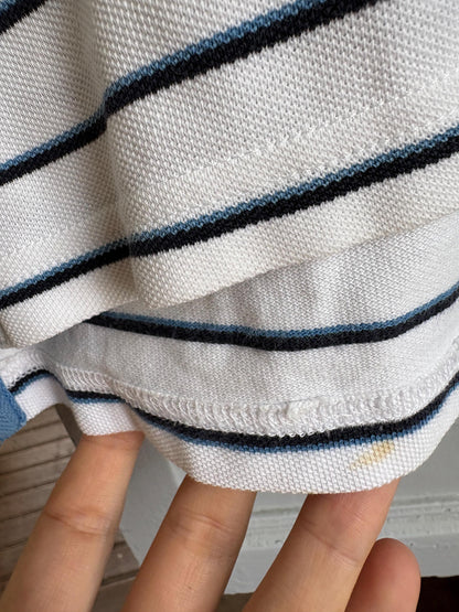 Lacoste Striped Polo Shirt, Men's White Blue Cotton Polo, French Designer, Classic Preppy Golf Shirt, Size 5