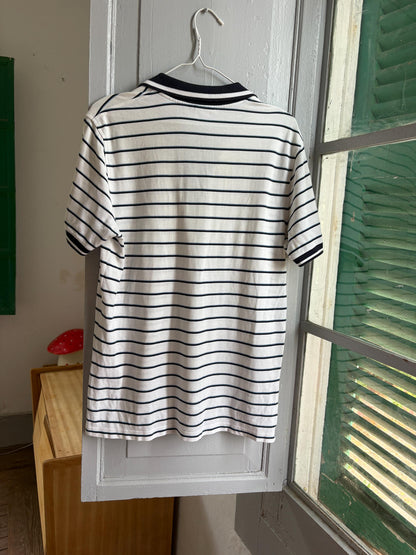 Lacoste Striped Polo Shirt, Men's White Blue Cotton Polo, French Designer, Classic Preppy Golf Shirt, Size 5