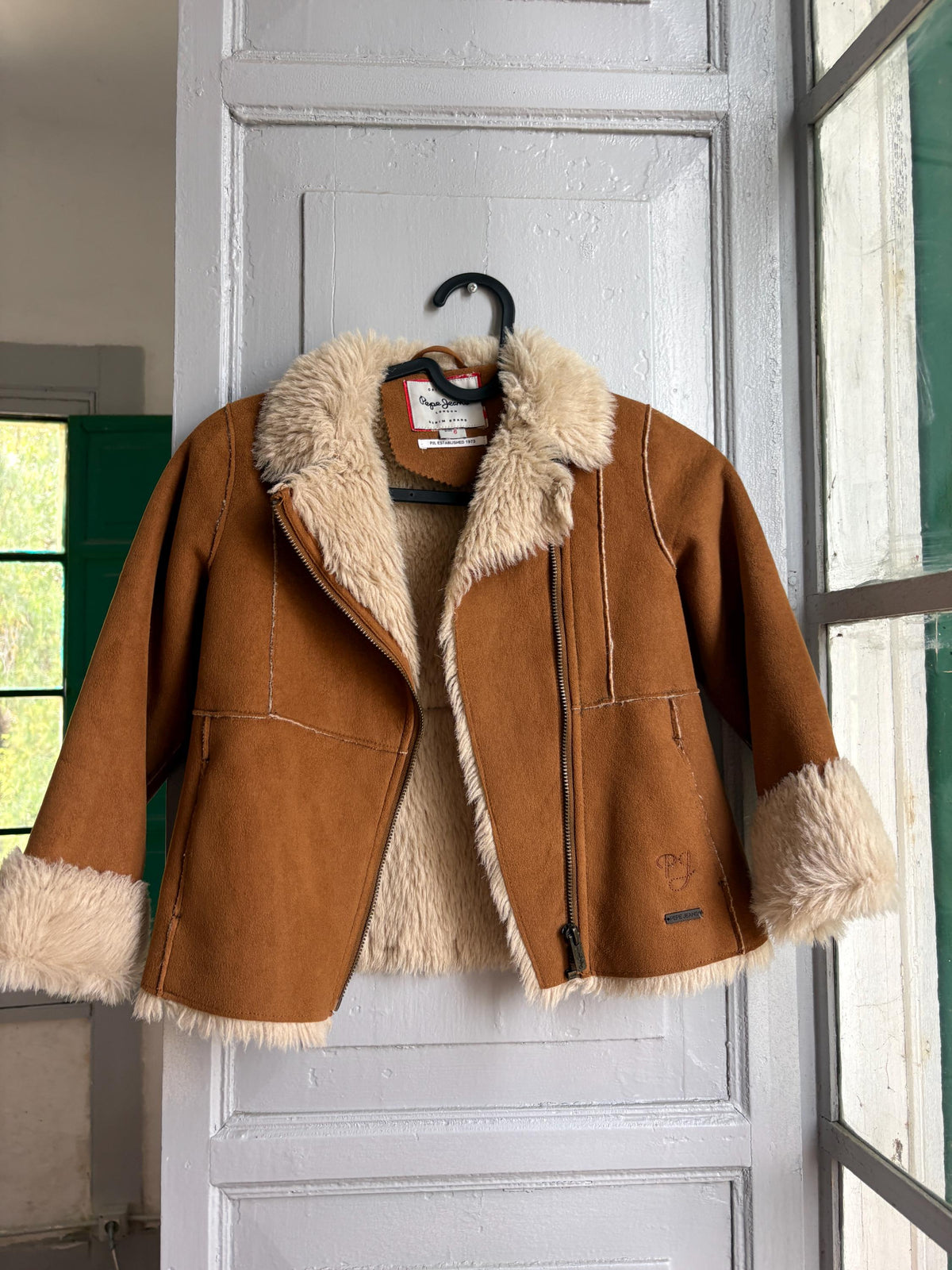Vintage Pepe Jeans Faux Shearling Coat, Girls Winter Jacket, Brown Teddy Coat, Y2K Faux Fur Jacket, Size 6