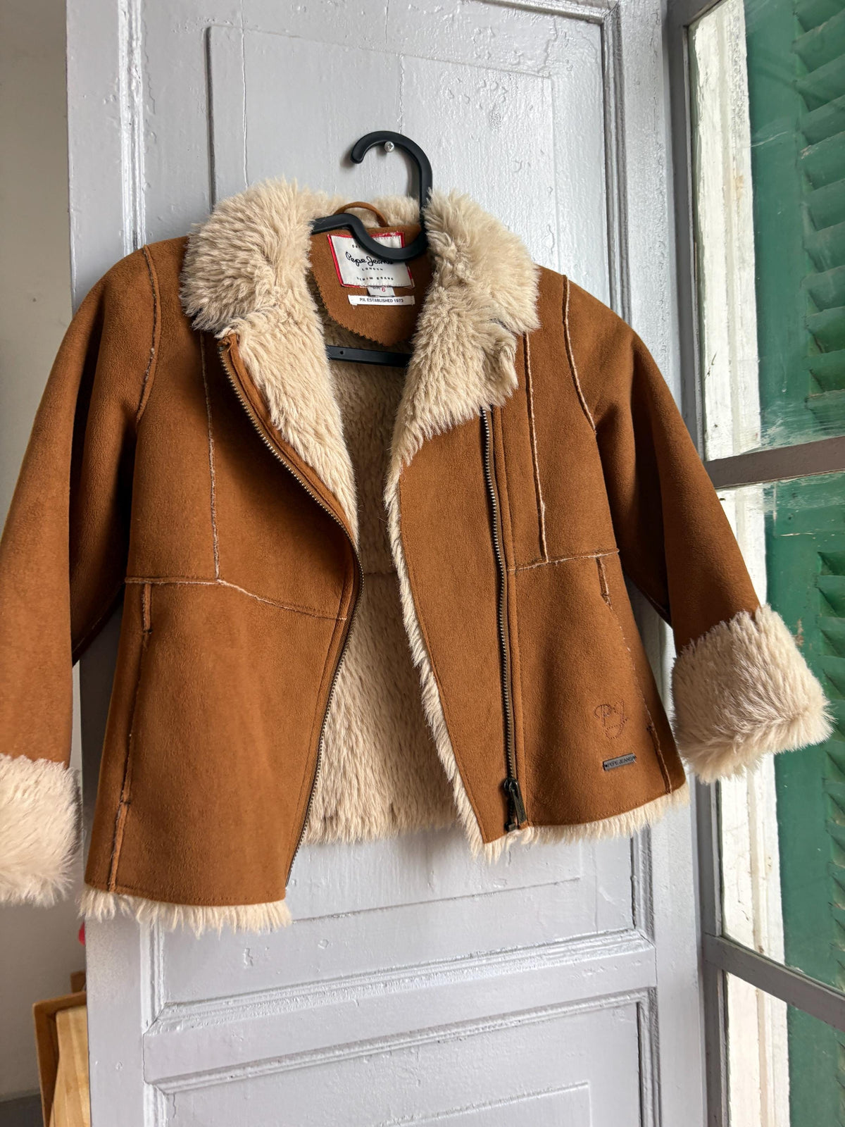 Vintage Pepe Jeans Faux Shearling Coat, Girls Winter Jacket, Brown Teddy Coat, Y2K Faux Fur Jacket, Size 6