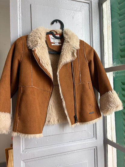 Vintage Pepe Jeans Faux Shearling Coat, Girls Winter Jacket, Brown Teddy Coat, Y2K Faux Fur Jacket, Size 6