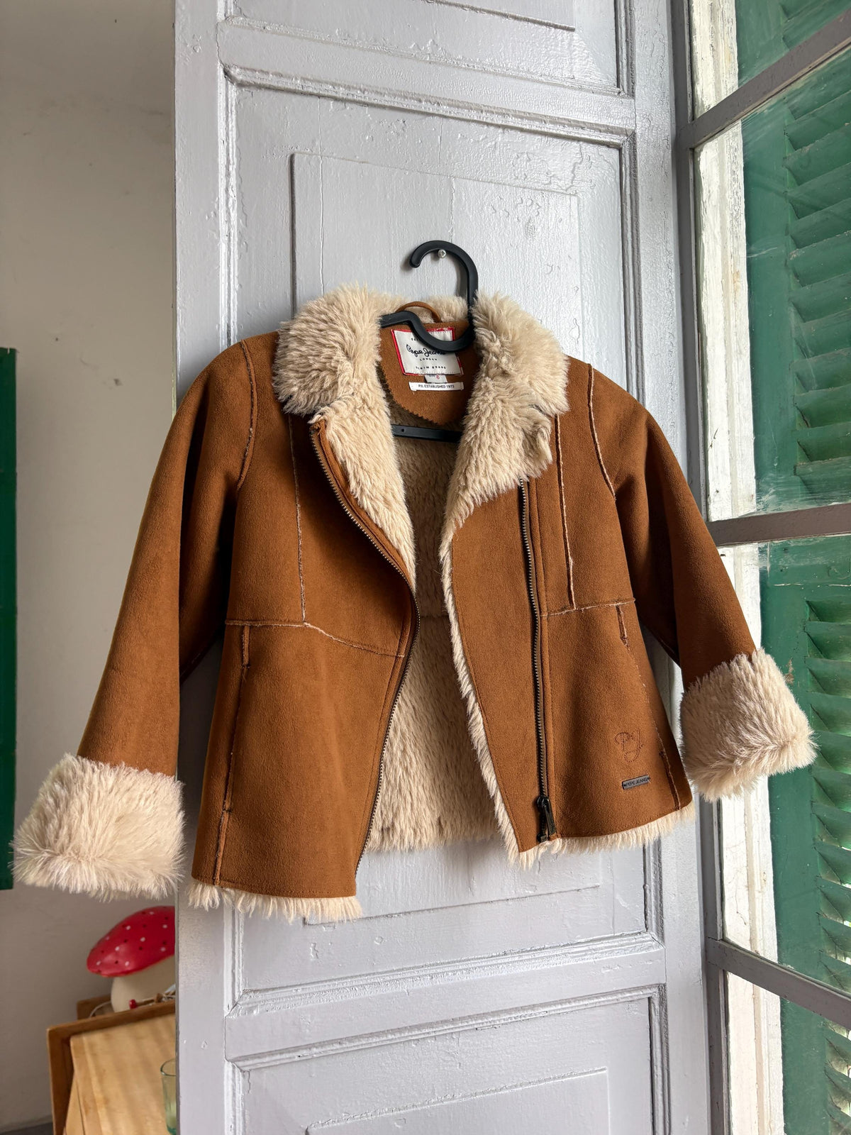 Vintage Pepe Jeans Faux Shearling Coat, Girls Winter Jacket, Brown Teddy Coat, Y2K Faux Fur Jacket, Size 6
