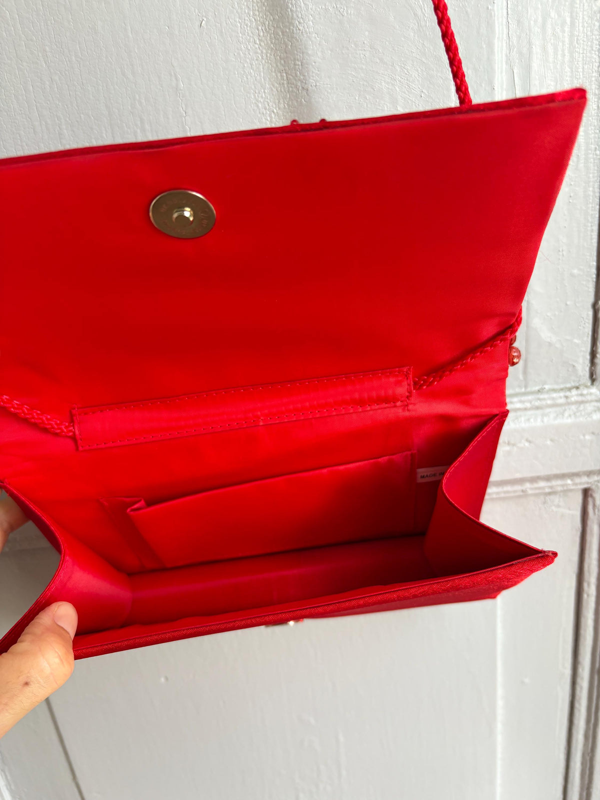 Vintage Red Satin Beaded Evening Bag, Floral Embroidered Clutch Purse, Y2K Crossbody Handbag, Prom Wedding Party Bag