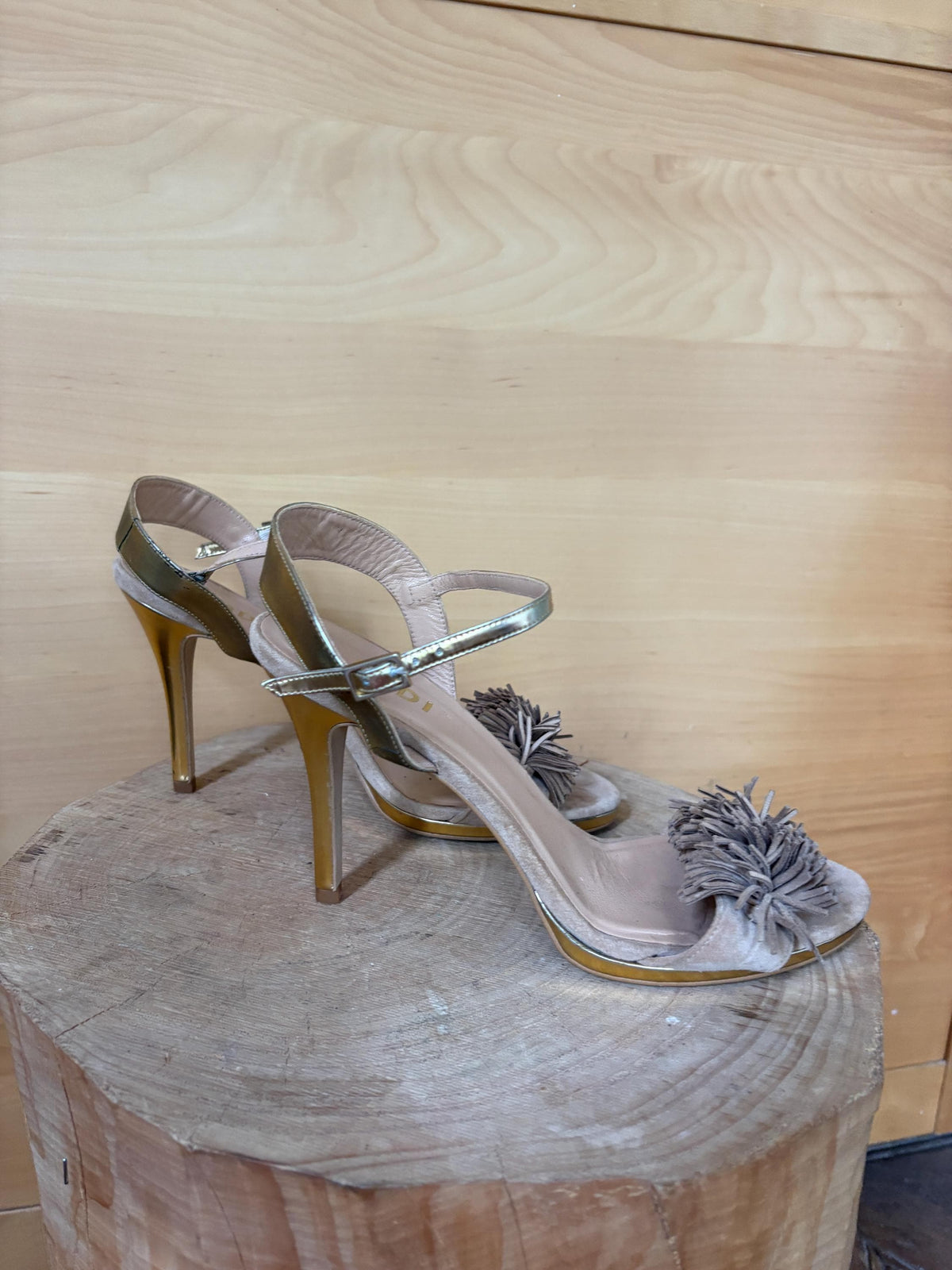Lodi Suede Stiletto Sandals EU 41, Taupe Designer Heels, Ankle Strap High Heels, Made in Spain