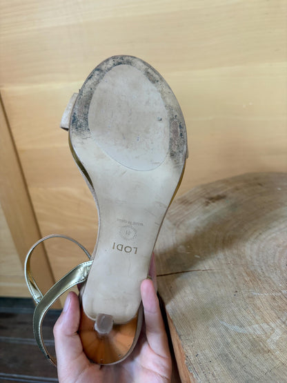 Lodi Suede Stiletto Sandals EU 41, Taupe Designer Heels, Ankle Strap High Heels, Made in Spain