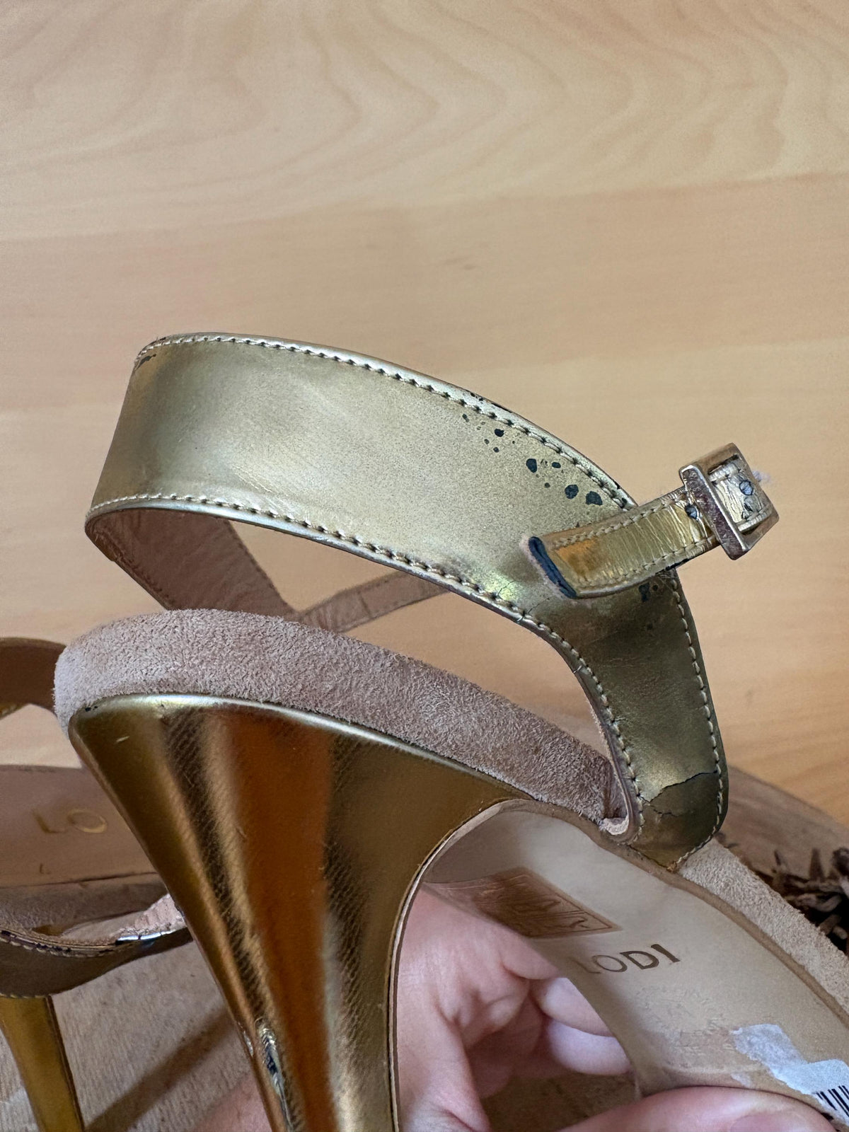 Lodi Suede Stiletto Sandals EU 41, Taupe Designer Heels, Ankle Strap High Heels, Made in Spain