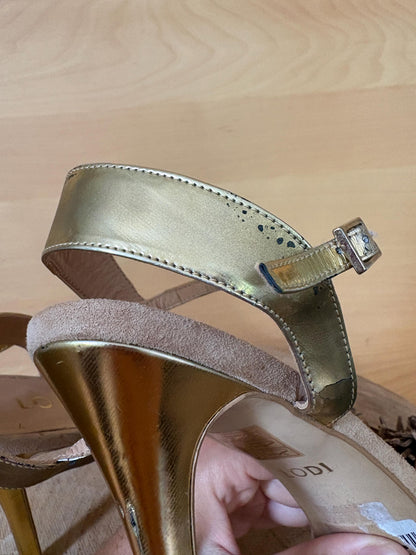 Lodi Suede Stiletto Sandals EU 41, Taupe Designer Heels, Ankle Strap High Heels, Made in Spain