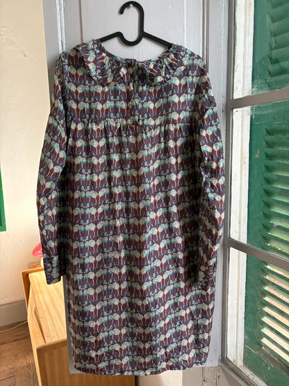 Laga 100% Silk Dress, Printed Silk Mini Dress, Luxury Secondhand Dress, Romantic Collar, Women's Size S