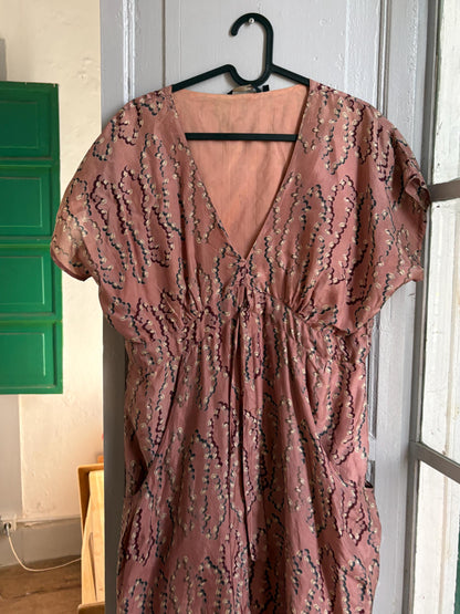 Laga 100% Silk Dress, Luxury Silk Mini Dress, Dusty Rose Print Dress, Made in India, Women's XS