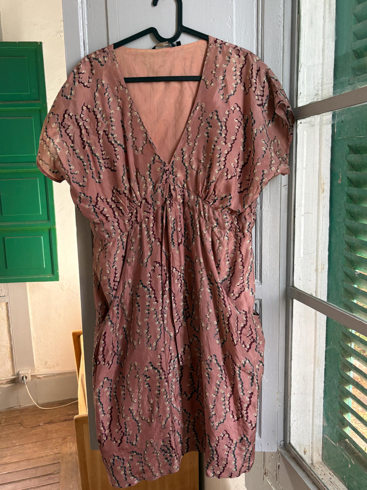 Laga 100% Silk Dress, Luxury Silk Mini Dress, Dusty Rose Print Dress, Made in India, Women's XS