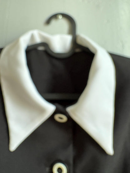 Vintage Cropped Mod Blouse, Black & White Retro Top, Padded Shoulders, Cropped Statement Blouse, Women's S