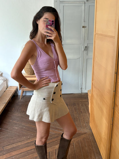 Y2K Knit Camisole Top, Pink Tie Front Tank, Boho Crochet Look Cami, Festival Summer Top, Women's XS