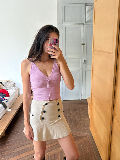 Y2K Knit Camisole Top, Pink Tie Front Tank, Boho Crochet Look Cami, Festival Summer Top, Women's XS