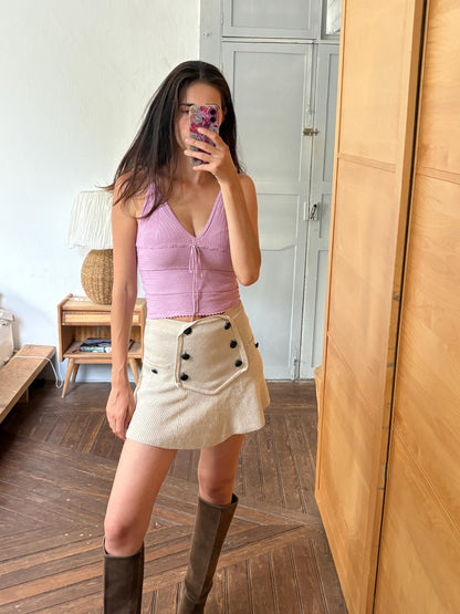 Y2K Knit Camisole Top, Pink Tie Front Tank, Boho Crochet Look Cami, Festival Summer Top, Women's XS
