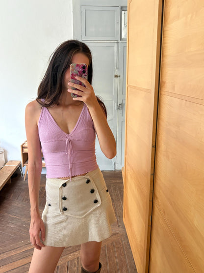 Y2K Knit Camisole Top, Pink Tie Front Tank, Boho Crochet Look Cami, Festival Summer Top, Women's XS