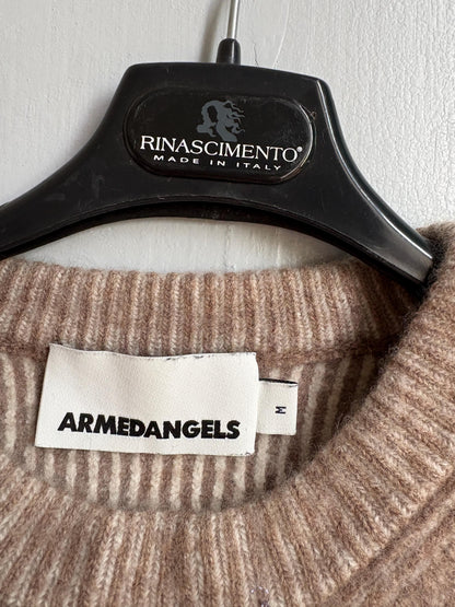 Armedangels Cropped Wool Blend Sweater, Neutral Colour Block Knit Jumper, Minimalist Women's XS - S