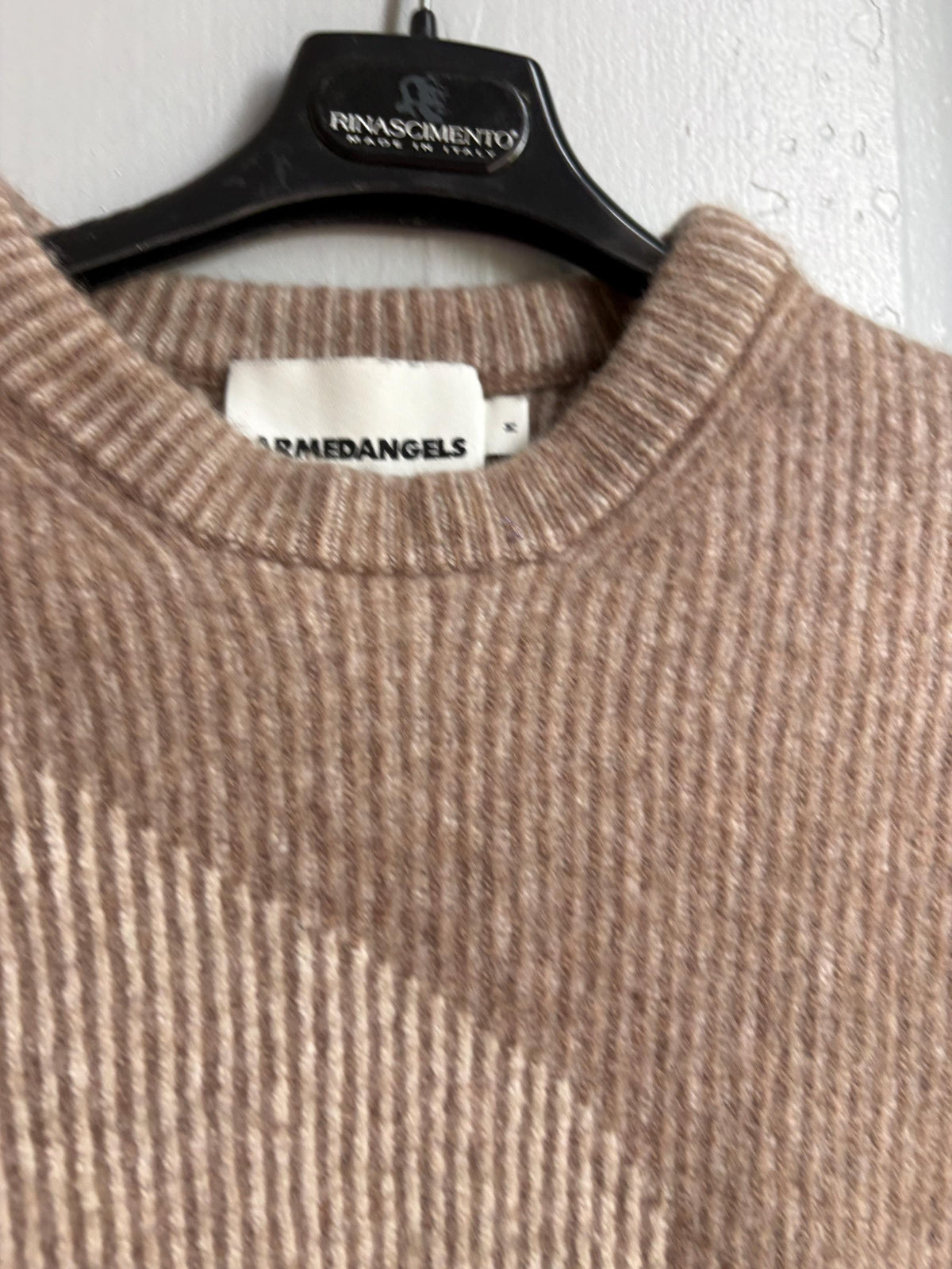 Armedangels Cropped Wool Blend Sweater, Neutral Colour Block Knit Jumper, Minimalist Women's XS - S