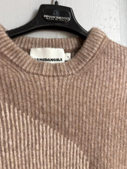 Armedangels Cropped Wool Blend Sweater, Neutral Colour Block Knit Jumper, Minimalist Women's XS - S