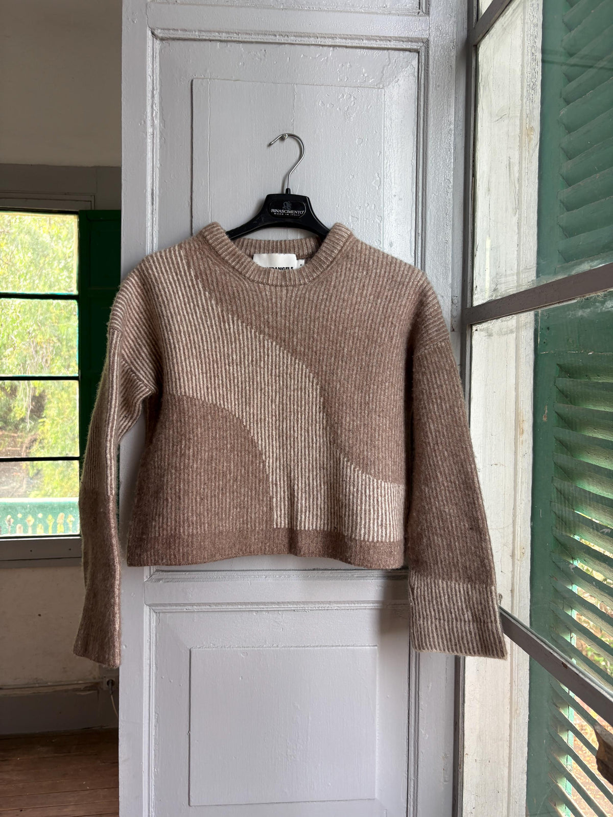 Armedangels Cropped Wool Blend Sweater, Neutral Colour Block Knit Jumper, Minimalist Women's XS - S