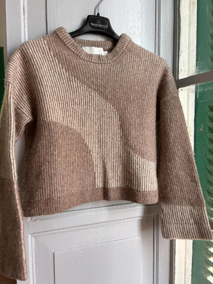 Armedangels Cropped Wool Blend Sweater, Neutral Colour Block Knit Jumper, Minimalist Women's XS - S