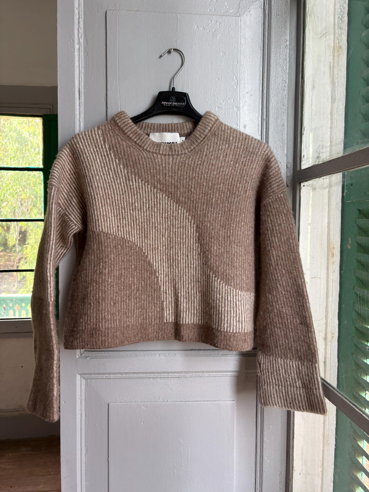 Armedangels Cropped Wool Blend Sweater, Neutral Colour Block Knit Jumper, Minimalist Women's XS - S