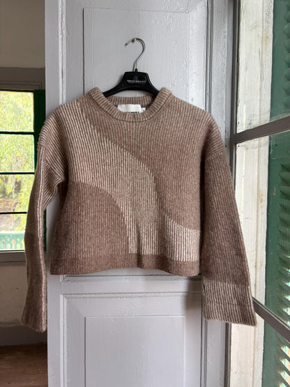 Armedangels Cropped Wool Blend Sweater, Neutral Colour Block Knit Jumper, Minimalist Women's XS - S