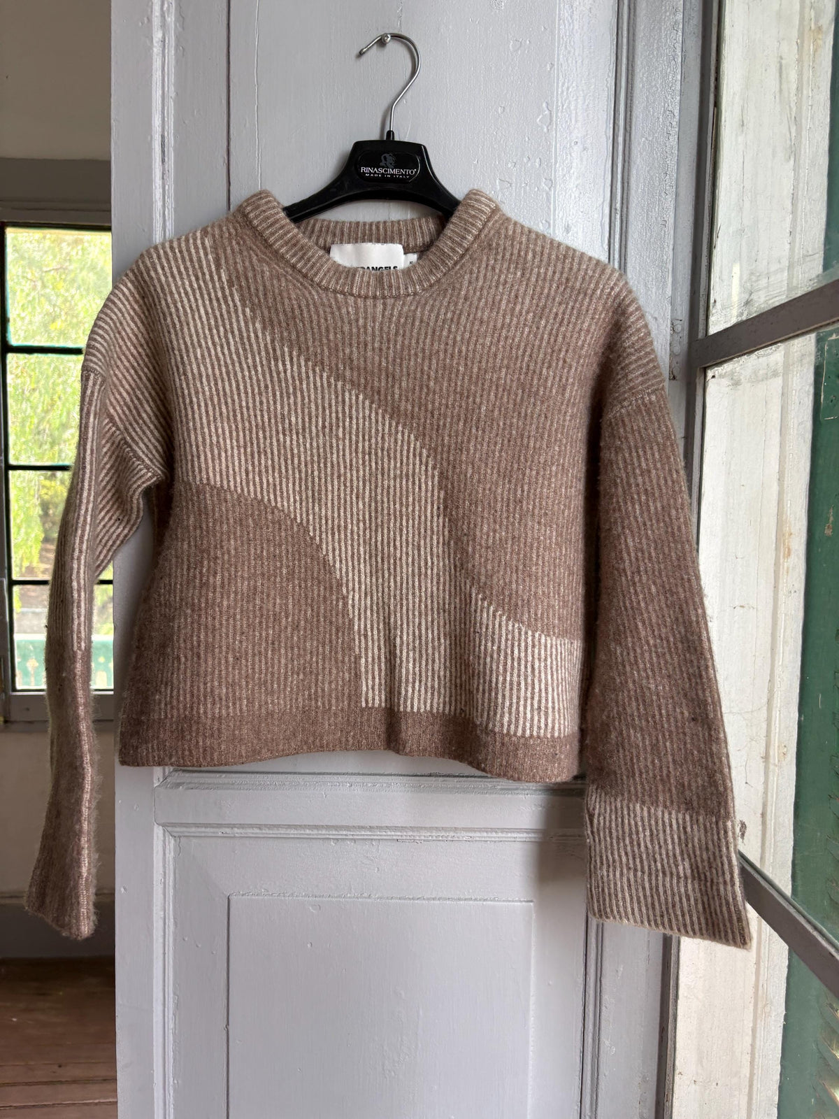 Armedangels Cropped Wool Blend Sweater, Neutral Colour Block Knit Jumper, Minimalist Women's XS - S