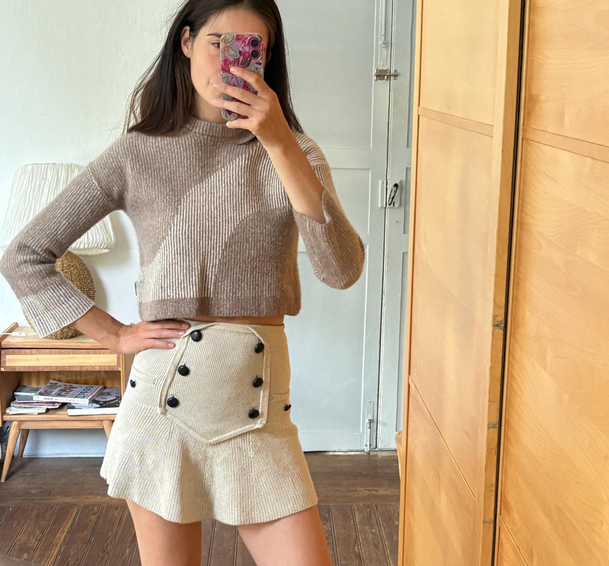 Armedangels Cropped Wool Blend Sweater, Neutral Colour Block Knit Jumper, Minimalist Women's XS - S