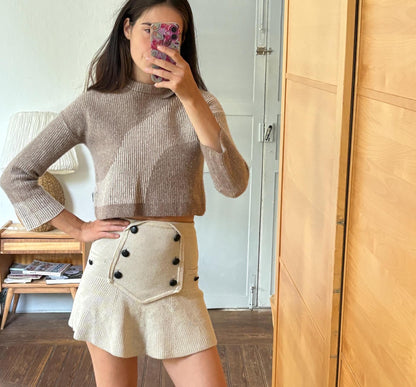 Armedangels Cropped Wool Blend Sweater, Neutral Colour Block Knit Jumper, Minimalist Women's XS - S