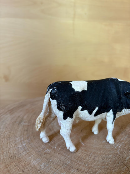 Schleich Black & White Bull Figure, Vintage Farm Animal Toy, German Collectible, Realistic Cow Figurine, Farm Play Toy