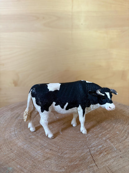 Schleich Black & White Bull Figure, Vintage Farm Animal Toy, German Collectible, Realistic Cow Figurine, Farm Play Toy