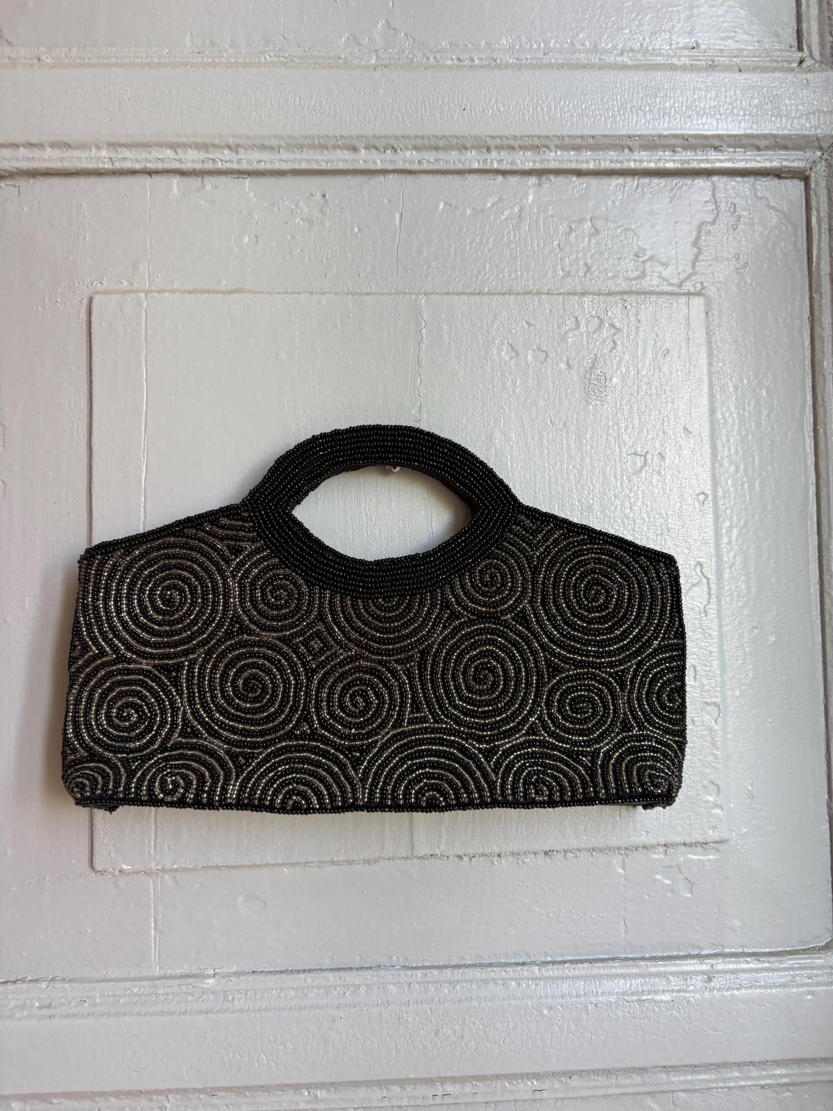 Black Beaded Evening Bag, Vintage Mini Handbag, Top Handle Purse, Y2K Party Bag, Shoulder Bag, Cocktail Clutch