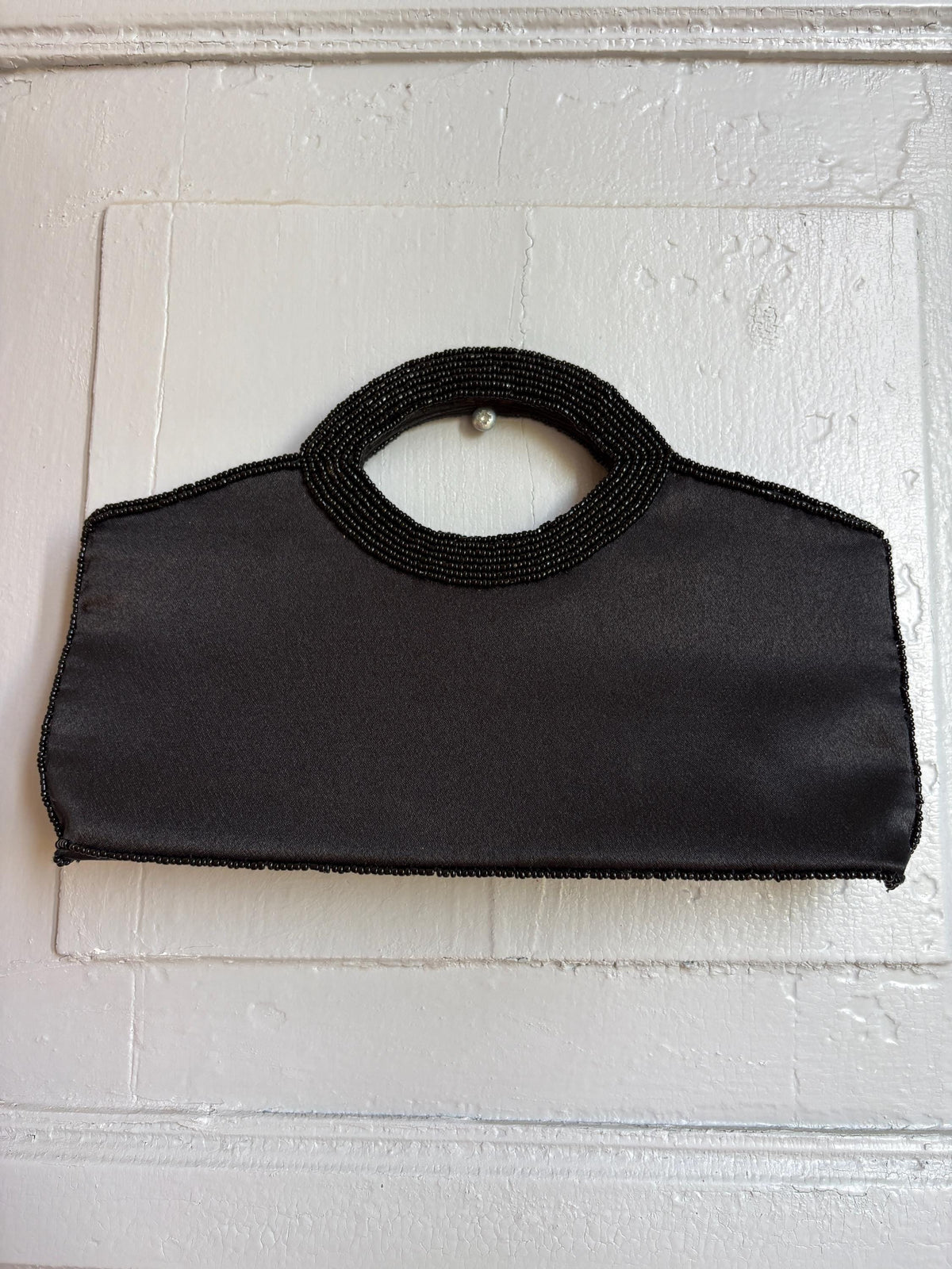 Black Beaded Evening Bag, Vintage Mini Handbag, Top Handle Purse, Y2K Party Bag, Shoulder Bag, Cocktail Clutch