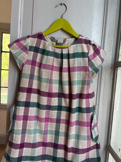 Girls Plaid Wool Blend Dress, Size 128 cm, Winter Dress for Girls, Lined Check Dress,  Warm Kids Clothing
