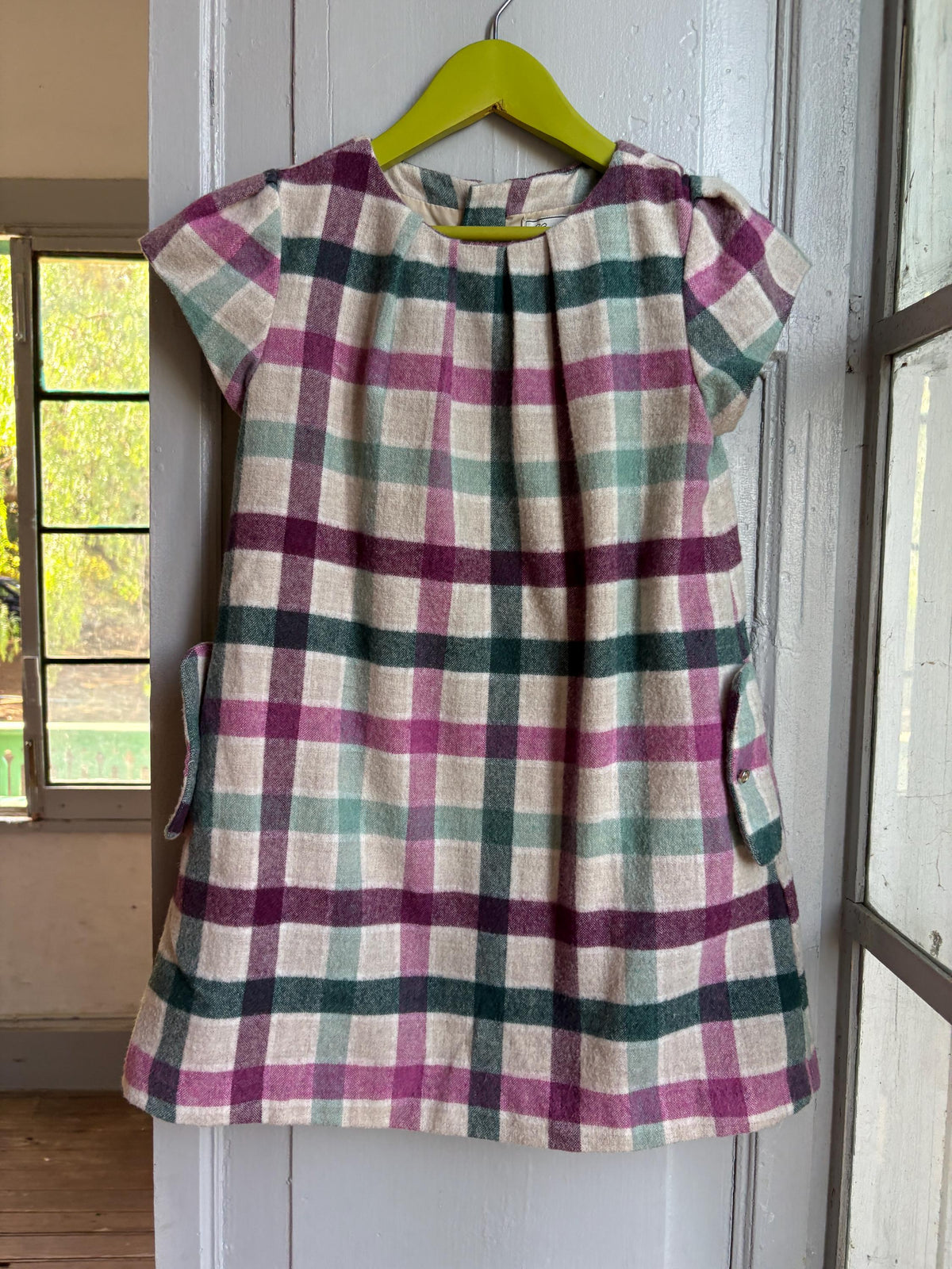 Girls Plaid Wool Blend Dress, Size 128 cm, Winter Dress for Girls, Lined Check Dress,  Warm Kids Clothing