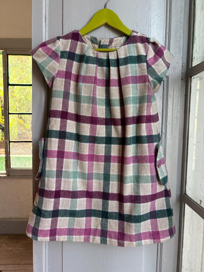 Girls Plaid Wool Blend Dress, Size 128 cm, Winter Dress for Girls, Lined Check Dress,  Warm Kids Clothing