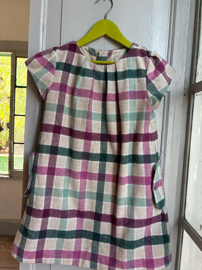 Girls Plaid Wool Blend Dress, Size 128 cm, Winter Dress for Girls, Lined Check Dress,  Warm Kids Clothing