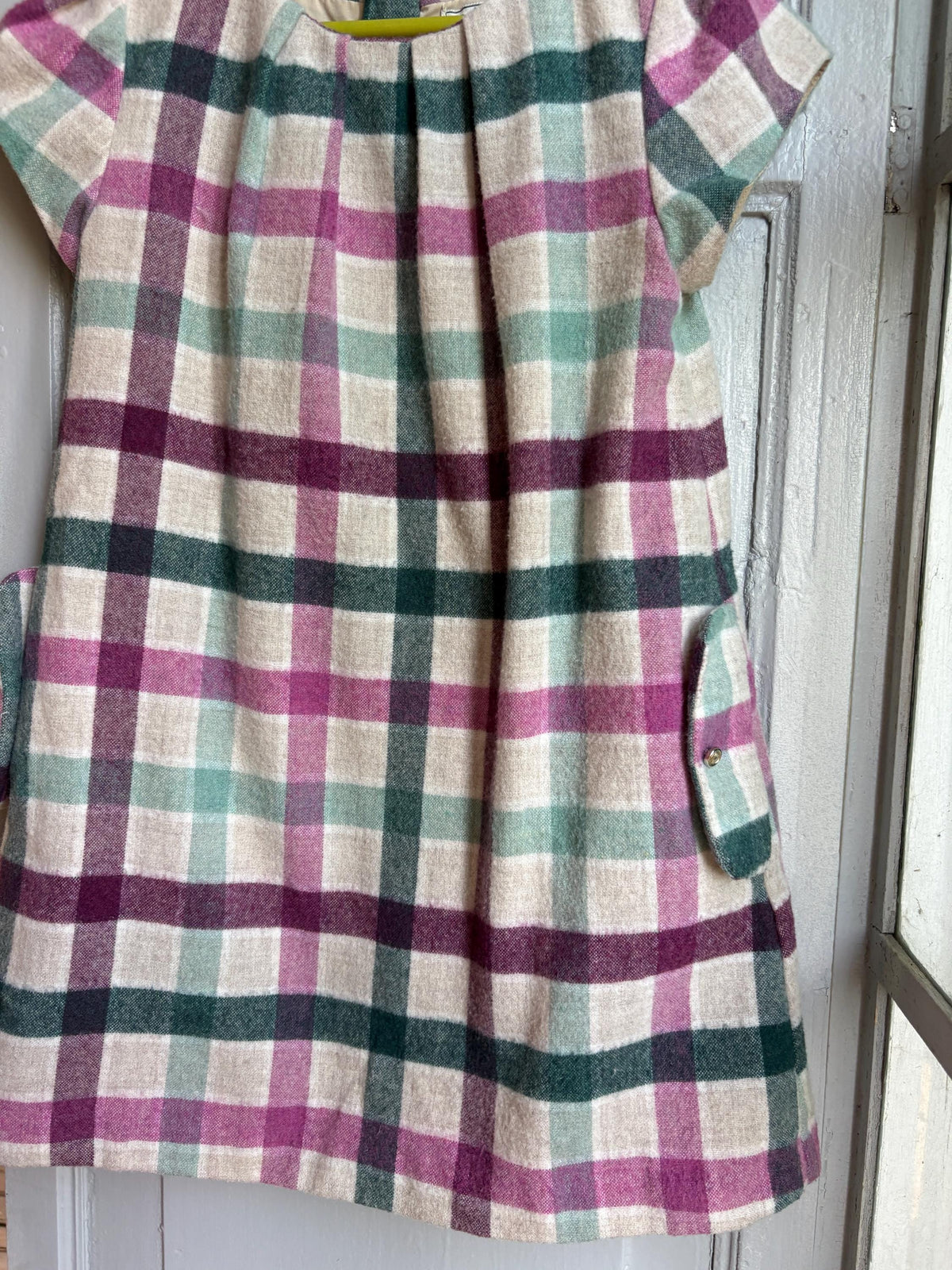 Girls Plaid Wool Blend Dress, Size 128 cm, Winter Dress for Girls, Lined Check Dress,  Warm Kids Clothing