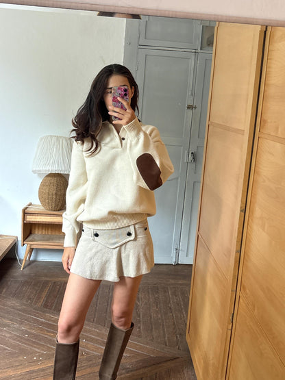 Abercrombie & Fitch Pure New Wool Jumper, Vintage Men's Knit Sweater, Cream Quarter Button Sweater, Old Money Wool Pullover, Size L